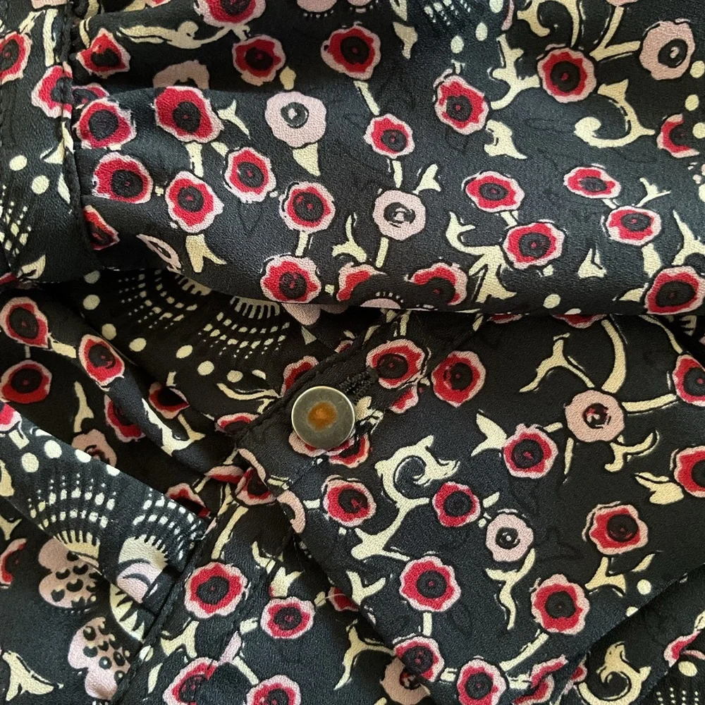 LOFT Floral Blouse XXL Black Pink Long Sleeve Boho Button Tab - Picture 4 of 7